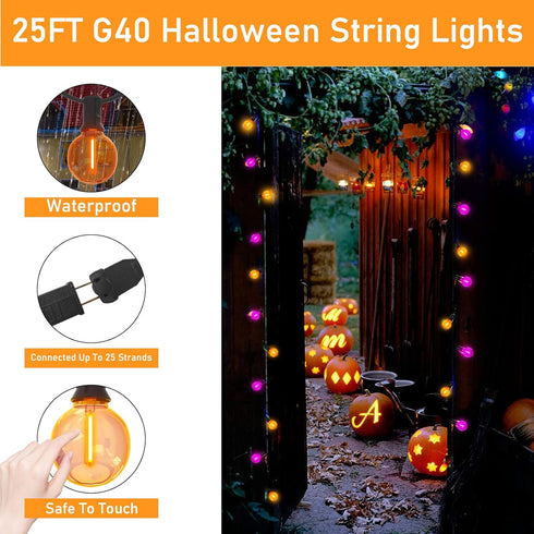25FT 27 Count G40 Purple and Orange Christmas Lights, Christmas LED String Lights, Indoor Decoration Lights for Outdoor