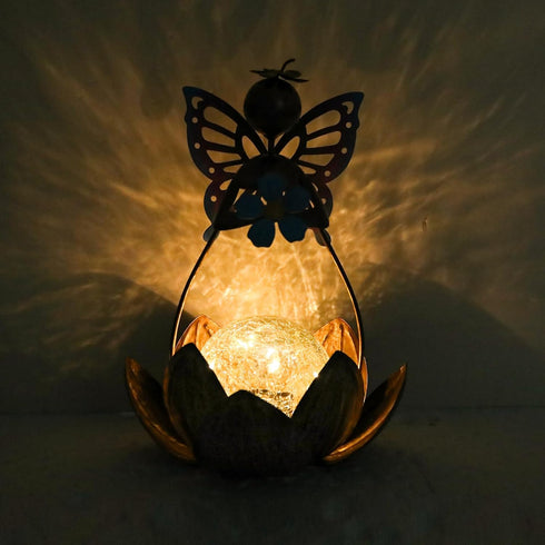 Afirst Solar Lights Outdoor, Solar Fairy Lotus Lamp Garden Decor Metal Crackle Glass Decorative Ball Waterproof