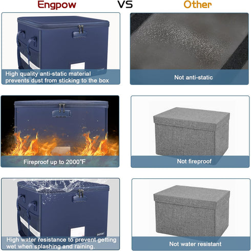 ENGPOW File Box with Lock - Fireproof Document Box with Zipper Lid, Portable Organizer for Hanging Letter/Legal Folder