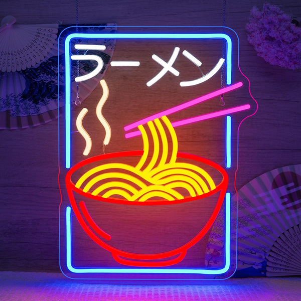 Ramen Neon Sign Pink LED Noodles Light Up Restaurant Shop Bedroom Home