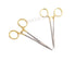 Premium German Stainless Steel, Set of 2 PCS Gold Handle Mosquito Locking HEMOSTAT Forceps, Straight + Curved 5"