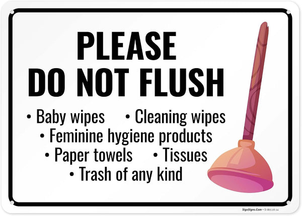 Sigo Signs Please Do Not Flush Baby Wipes Cleaning Wipes Sign, 10x14 Inches, Rust