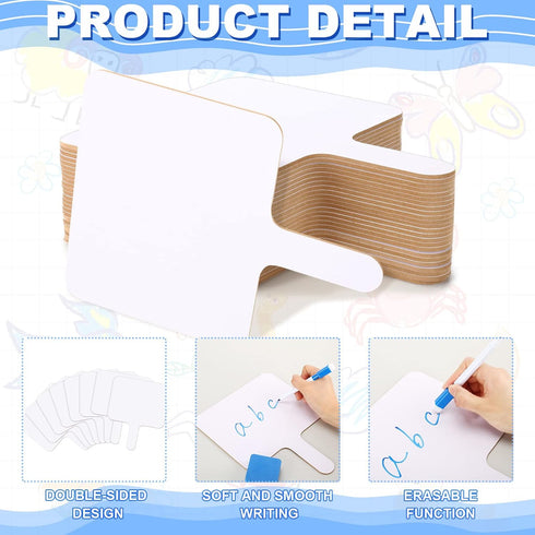Harloon 72 Pieces Dry Erase Answer Paddle Set, 7.8 x 9.8 Inch, 24 Handheld Wooden White Board Auction Paddles with 24