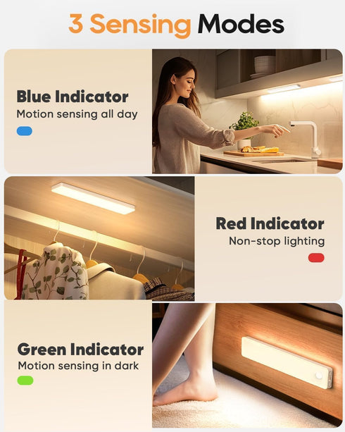 13inch 3 Closet Dimmable Counter (2 Pack) Under Cabinet Lighting, Color Temperatures Motion Sensor Light Indoor, USB