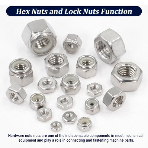 ZQZ 345 Pack 4#40 6#32 8#32 10#24 10#32 12#24 1/4-20 5/16-18 3/8-16 7/16-14 1/2-13, 304 Set SAE Hex Nut & Lock Nuts