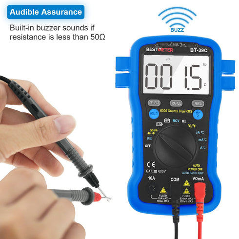 BTMETER BT-39C True RMS Multimeter, Auto Range Digital Avometer 6000 Counts Accurate Measures