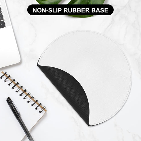 Hsxnam Leather Mouse Pad - Non-Slip Rubber Base, Stitched Edge, Washable Waterproof Round Mousepad, 8.7 inches, White