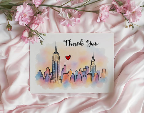KoKi9xxGifts Watercolor Nyc Skyline Card - Thank You Card - New York City Greeting - Funny Travel Keepsake - Thanks