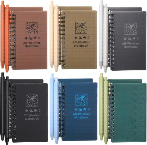 PerKoop 24 Pcs Waterproof Notebook - 3x5'' Pocket Tactical Notepad, Small Spiral Memo with Ballpoint Pen, Dark Color