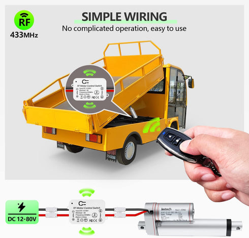 DieseRC Wireless DC Motor Remote Control Switch, DC 12V~80V 5A Relay Receiver Controller with 2 Transmitters, Radio Control Motor Move Forward and Reverse by DieseRC