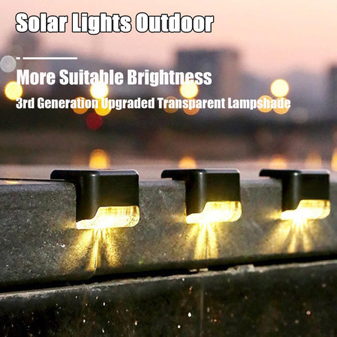 4 Pack, Consss Solar Fence Deck Lights Outdoor Waterproof LED Solar Fence Lights for Step, Outside Stairs, Yard, Patio
