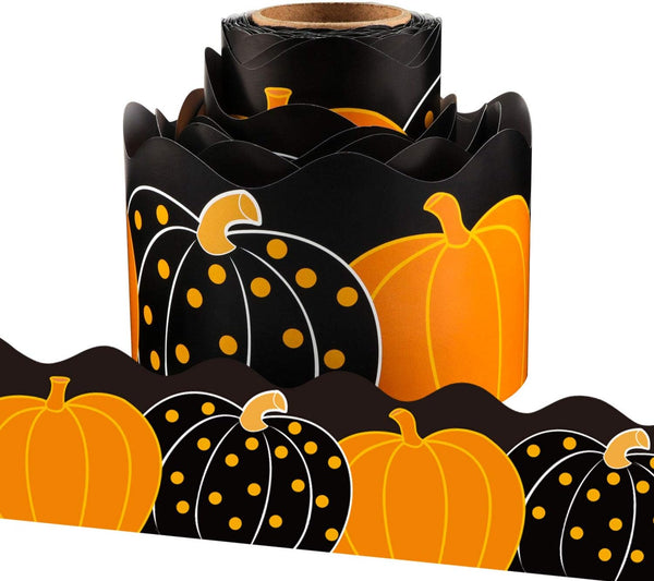 Pumpkin Scalloped Border Trim for Fall Classroom Bulletin Board Decoration - Halloween Thanksgiving - 36 Feet