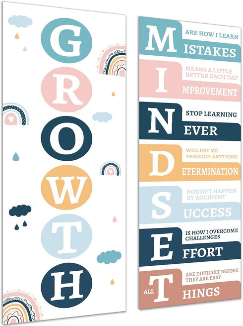 Growth Mindset Posters for Classroom Motivational Decorations Bulletin Board Banner Boho Rainbow Inspirational Posters