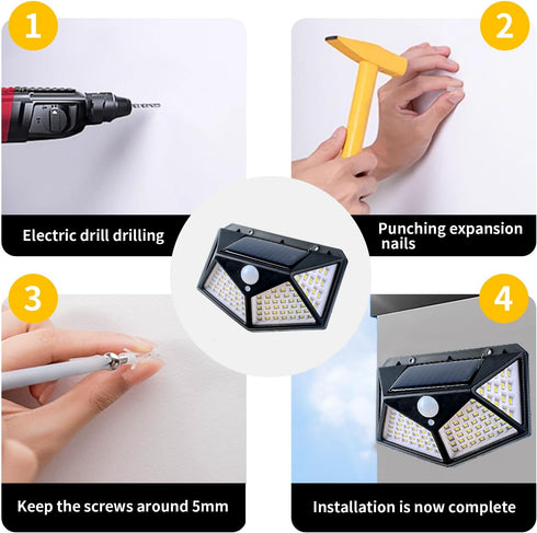2 Pack Solar Lights Outdoor, 100 LED Motion Sensor Lights with 3 Modes, Wireless IP65 Waterproof Security Lights for