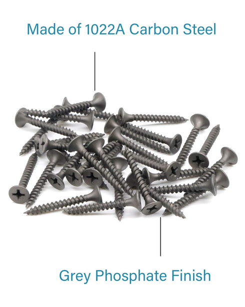 100pcs #6 x 1-1/8" Flat Head Phillips Drywall Screws - Fine Thread Sharp Point Wood Screw, Carbon Steel 1022A
