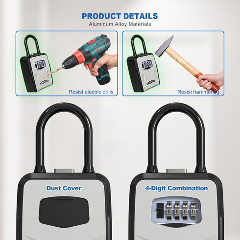 Key Lock Box with Retractable Key Tether and Removable Shackle