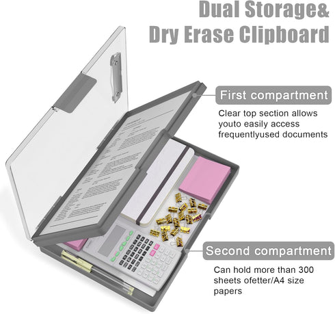 Hongri 8.5 x 11 Clipboard with Storage, Heavy Duty Nursing Clipboards with Dual Compartment Storage Box (Grey)