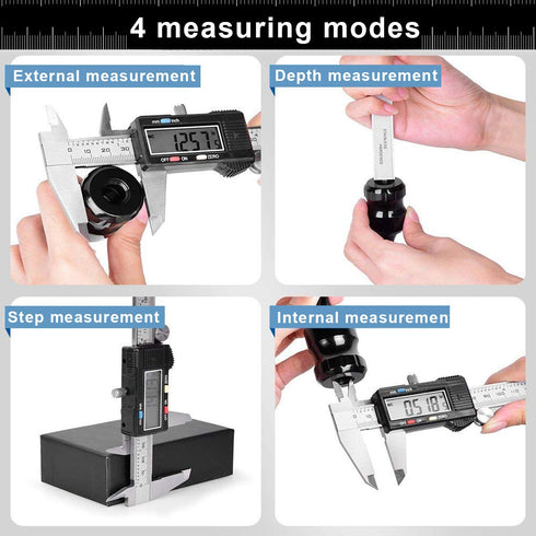 Caliper Measuring Tool, Qfun Vernier Digital Caliper Stainless Steel 6 Inch/150mm Waterproof with Large LCD Screen