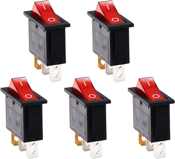 15A 250V/20A 125V 3 Pin AC Rocker Switch KCD3, 5 Pcs