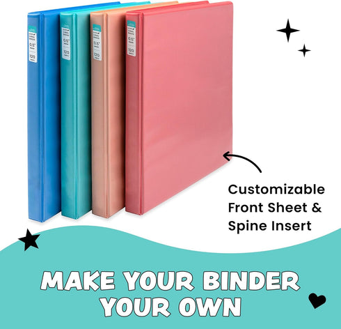 Yoobi 1/2 Inch Multicolor Binder & 8-Tab Divider Set - 4-Pack of 3-Ring Binders with 2 Pockets for School