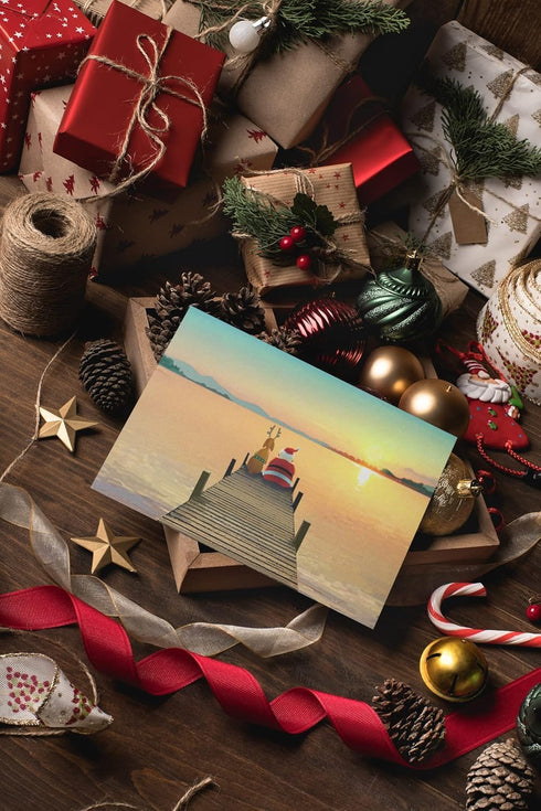 Stonehouse Collection Dock Sunset Christmas Card, 18 Boxed Holiday Cards and Envelopes, USA Made