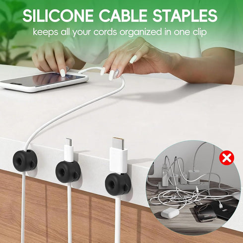Entrfigh 8-Pack Magnetic Cable Management Clips, Silicone Cord Organizer, Adhesive Under Desk Cable Staples, Stick-On