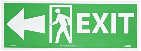 NMC GL307P Fire Sign, Legend "EXIT" with Door and Left Arrow Graphic, 14" Length x 5" Height, Glow Polyester