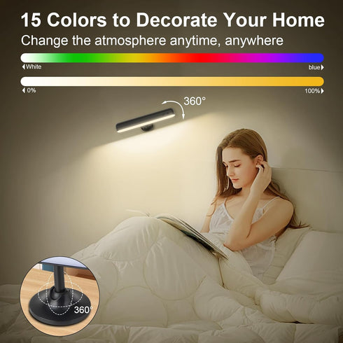 7500mAh 360Rotate, 3 Dimmable, 15 1 Pack, Battery Operated Wall Sconce, Rechargeable LED Wall Light for Bedroom