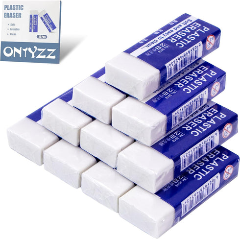 ONTYZZ 10 Pcs White Erasers, Soft Art Erasers, Large White Erasers for Office Writing and Drawing