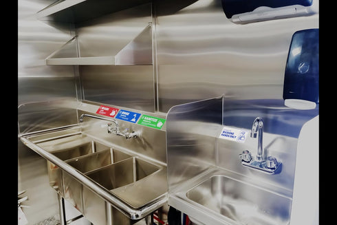 Commercial (6x2 4 Hand Wash Only Sign Sink Label | Foodservice Compliant | Easy Peel & Stick | Kitchen, Restaurant |