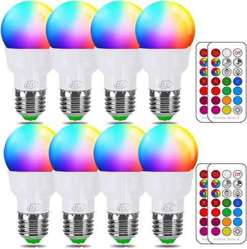 ILC RGB LED Light Bulb, 8 Pack, Color Changing, 40W Equivalent, 450LM, 2700K Warm White, RGBW, Flood Light