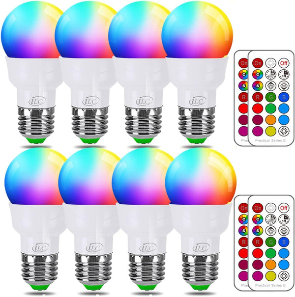 ILC RGB LED Light Bulb, 8 Pack, Color Changing, 40W Equivalent, 450LM, 2700K Warm White, RGBW, Flood Light