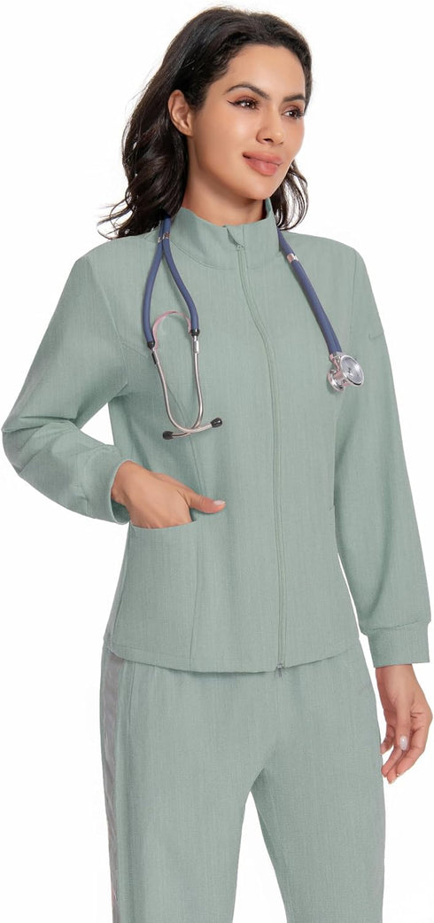 Milarlv 4 Mastectomy Zip Jacket Coat with Drain Pockets After Post Breast Surgery Lightweight Warm Up Tops Shirt