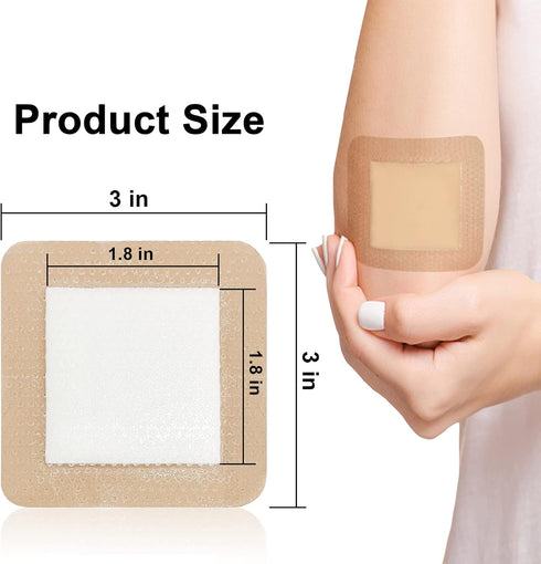 Carbou Silicone Foam Dressing with Adhesive Gentle Border, 3"x3" Waterproof Wound Dressing Bandage, 10 Pack