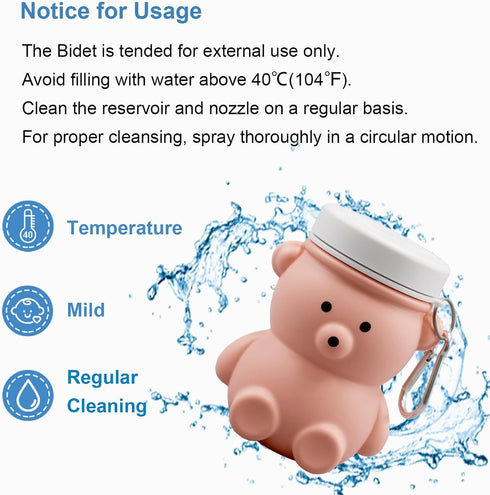 300ml Nozzle Pink(1pc) Cute Portable Bidet for Kids, Lovely Baby Bidet Spray Bottle, Compact Travel Size Camping Peri