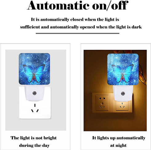 FSHVQKD Gift,0.5w Stars Shining and Blue Butterflies Night Light,Plug-in Night Lights with Dusk-to-Dawn Sensor
