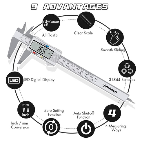 Electronic Digital Caliper, LCD | 0 to 6 inch, inch/mm Conversion, Automatic Shutdown, Ideal for Home/Jewelry/DIY