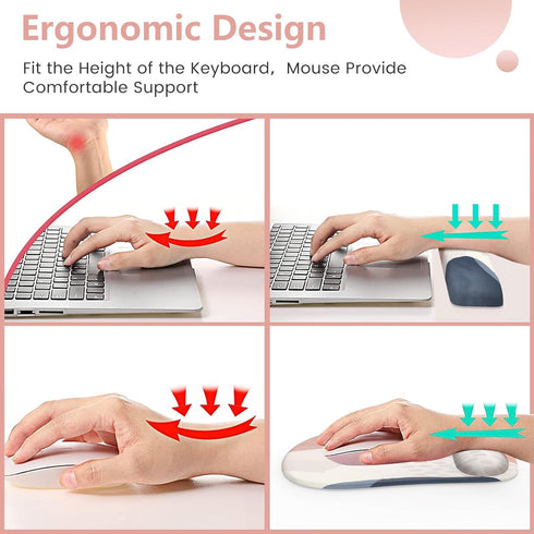 HAOCOO Mouse Pad with Wrist Rest, Keyboard Wrist Rest, Gel Wrist Rest for Computer Keyboard and Mouse Pad Set, Ergonomic Mousepad with Wrist Rest Combo for Office Desk Typing School Women, Pink Boho by HAOCOO