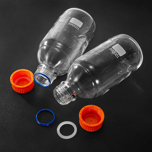 1000ml Round Borosilicate Glass Media Storage Bottles with GL45 Screw Cap, Maximum Temperature 249.8°F, Pack of 3