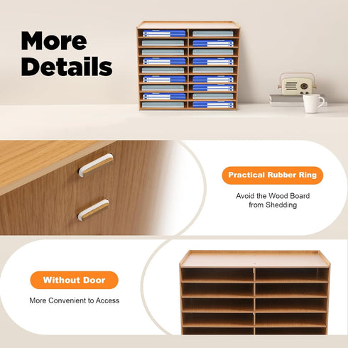 SHIOUCY 18 Mailbox Slots Desktop Paper Mail Sorter Wood Office File Literature Organizer on Desk Floor, Paper Storage