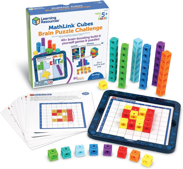 Learning Resources MathLink Cubes Brain Puzzle Challenge, 80 Pieces, Ages 5+, Classroom
