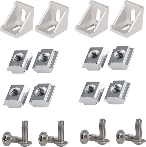 2020 Series Aluminum Profile Connector Set, 4pcs Corner Bracket, 8pcs M5 Nuts, 8pcs M5x10mm Screws