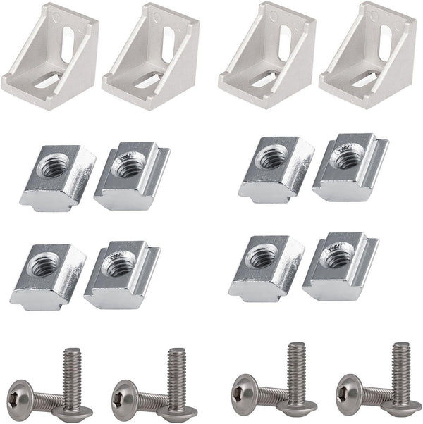 2020 Series Aluminum Profile Connector Set, 4pcs Corner Bracket, 8pcs M5 Nuts, 8pcs M5x10mm Screws