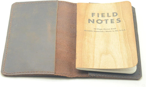 JJNUSA Distressed Leather Checkbook Journal Cover for Field Notes, Moleskine Cahier Notebook, Dark Brown