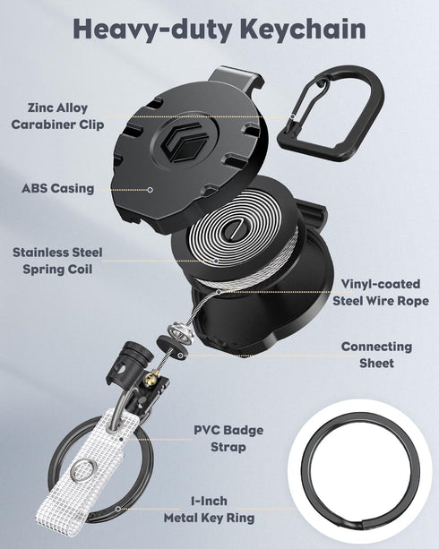 Uniclife Retractable Keychain - Heavy Duty Badge Holder with Strong ABS Casing and 31.5 Inch Steel Wire Rope