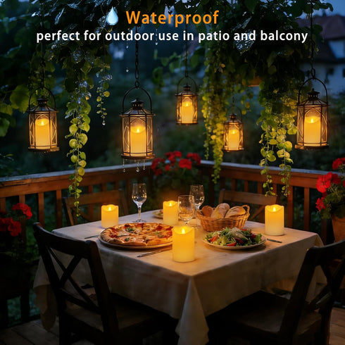 Haown 3D Set 2 (D3 H6) Outdoor Flameless Candles, Patented Dual-LED, of Slanted Plastic Pillars with Remote, Waterproof