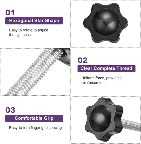 uxcell 1Pcs Star Knobs, M8x35mm Plastic Hex Shaped Clamping Handle Screw Knobs for Machinery Umbrella Base Replacement