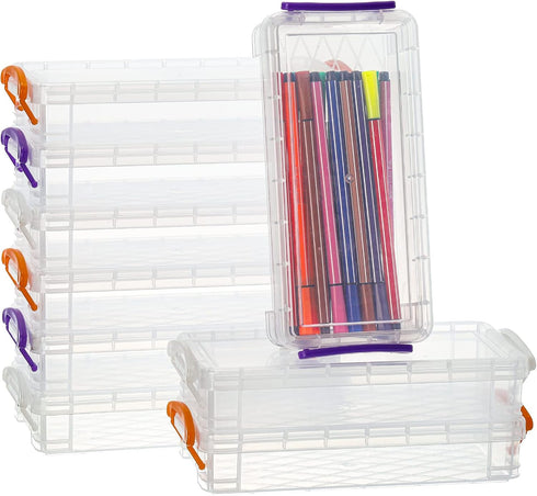 WUWEOT 9 Pack Large Pencil Box, Stackable Clear Plastic Case, Painting Brush Storage Box with Snap-Tight Lid