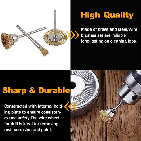 90 Pcs Wire Brushes Set, Rocaris Brass Wire Wheels Pen Brushes Kit Accessories for Rotary Tool