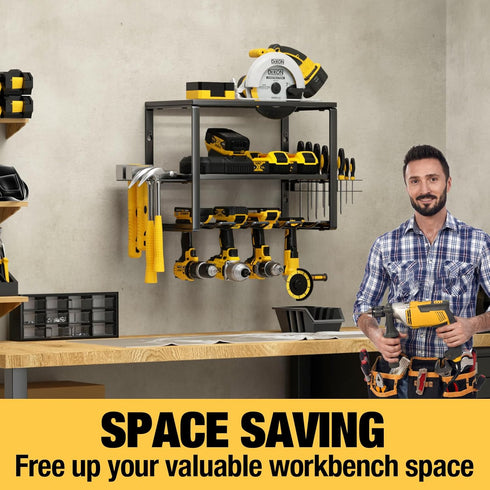 YYR Heavy Duty Power Tool Organizer Wall Mount - Cordless Drill Hanger Storage Rack with Charging Station Shelf